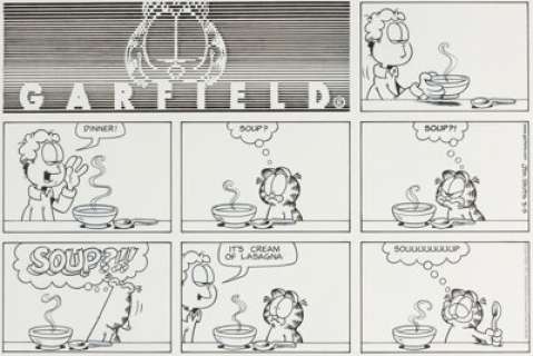 Jim Davis Garfield Sunday Comic Strip Original Art dated 3-5-00 (PAWS/Universal Press Syndicate, 2000). | Heritage