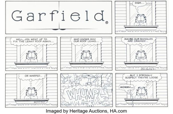 Jim Davis Garfield Sunday Comic Strip Original Art dated 5-1-05 (PAWS, 2005). | Heritage