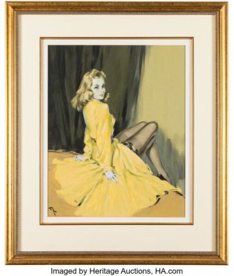 David Wright - Yellow Dress Pin-Up Painting Original Art (c. 1940s). | Heritage