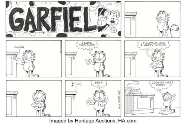 Jim Davis Garfield Sunday Comic Strip Original Art dated 5-8-05 (PAWS, 2005). | Heritage