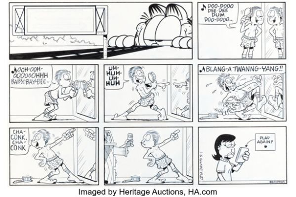 Jim Davis Garfield Sunday Comic Strip Original Art dated 5-1-11 (PAWS, 2011). | Heritage