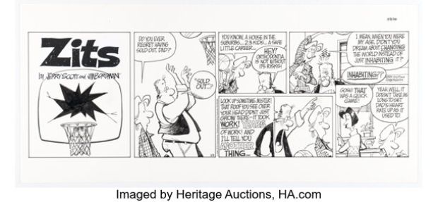 Jerry Scott and Jim Borgman Zits Sunday Comic Strip Original Art dated 3-8-98 (King Features Syndicate, 1998). | Heritage