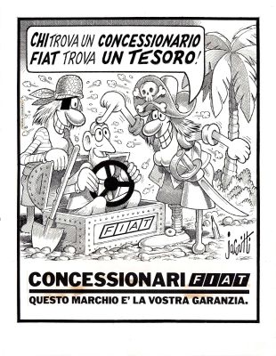Benito Jacovitti | Pubblicità Concessionario Fiat: Tesoro | Tavole Originali