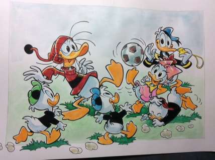 Donald Duck - Original drawing - â€œUna partita tra amiciâ€ - Loose page - Unpublished - (2012/2012) | Catawiki