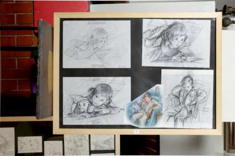 Marlier Marcel | Â«Drôles de FantômesÂ». Ensemble de 4 pages de crayonnés Ã  | Tessier Sarrou