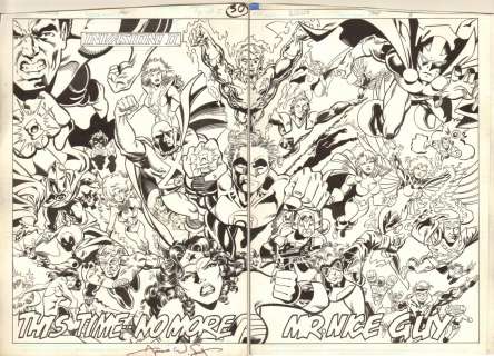 James Fry, Robert Campanella - Blasters special #1 pgs. 30 & 32 - green lantern, martian manhunter, wonder woman, captain atom, animal man, shade the changing man, firestorm, power girl, mister miracle, starfire, dr fate, booster gold, & others - 1989