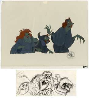 Walt Disney | Disney Studios - Original 2 multi production Cels + storyboard production drawing - Black Cauldron - Witches - Exemplaire unique - (1985) | Catawiki