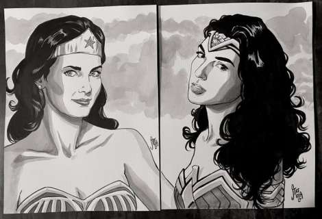 Daniele Statella | Illustrazioni originali - D. Statella - 2 original artworks tribute to Linda Carter & Gal Gadot - Page volante - (2021) | Catawiki