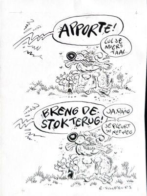 Dessin original d’Eric Schreurs à l’encre de Chine “Aporte”