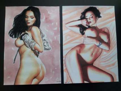 N.Saers / Zittermann | Sexy pin-up - 2 Dessins originaux par N.Saers / Zittermann - Format (2x): 20 x 30 cm. - (2020) | Catawiki