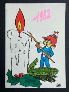 Gos (Roland Goossens) | Le Scrameustache - Dessin original - Unique carte de voeux 1982 + dédicace manuscrite - Page volante - (1981) | Catawiki