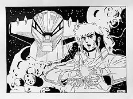 Luciano Bernasconi | Jeeg Robot - illustrazione originale di Lube - firmata - Page volante | Catawiki