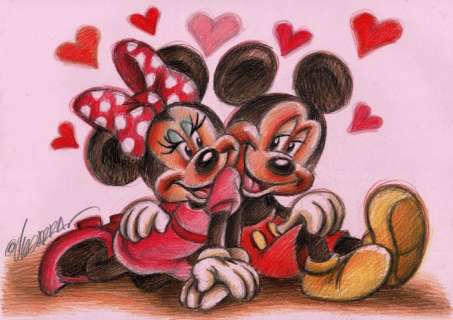 Joan Vizcarra | Mickey and Minnie In Love - Original Drawing - Joan Vizcarra | Catawiki