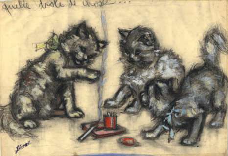 Bouret, Germaine | Chats Illustration couleur au fusain et pastel "Quel drôle | Cornette de St Cyr