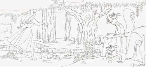 Josep Maria Cardona, Disney Artist | Disney Studios - Sleeping Beauty: Aurora & Squirrels - Original Production Drawing - Double Page - Cardona, Josep Maria - (1990) | Catawiki