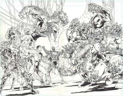 Jesãºs Merino | Action Comics #900 - Original double splash page by JesÃºs Merino - Size: ca. 55 x 42 cm. - (2011) | Catawiki