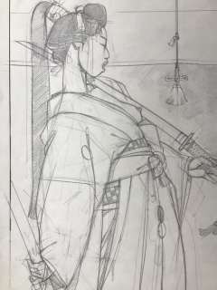 Michetz, Marc | Michetz, Marc - Dessin original (mine de plomb) - Â«Â Guerrière SamouraïÂ Â» - (2020) | Catawiki