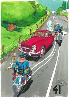 Jacot, Christian | Jacot, Christian - Dessin original couleur - Hommage Ã  Franquin - (2020) | Catawiki