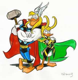 Tony Fernandez, Disney Artist | Donald Duck & Gus Goose inspired by Thor & Loki [Marvel] - Original Painting - Tony Fernandez Signed - Original Artwork | Catawiki