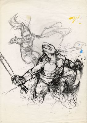 Tanino Liberatore | Illustration originale inédite Tortue Ninja | Galerie Barbier