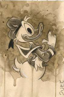 Guti | Donald Duck "Come With Me" - Original Coffee Painting - Guti Signed - Original Coffee Art | Catawiki