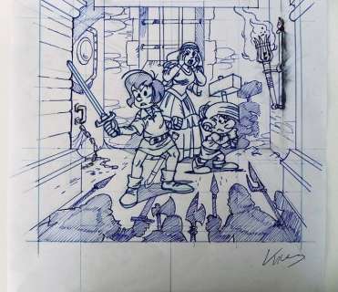 Krings, Jean-Marc | Krings, Jean-Marc - Crayonné original - Hommage Ã  Peyo - Johan et Pirlouit | Catawiki