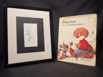 Dulieu, Jean | Paulus de Boskabouter - Originele tekening van een Eikelmannetje + Boek ’Paulus en de Eikelmannetjes’ - Cartonné - EO - (1965) | Catawiki