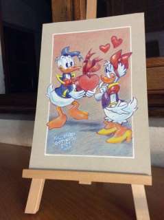 Alessandro Gottardo | Donald Duck - â€œUn cuore di cioccolato per Paperinaâ€ - Dipinto a pastello originale firmato da Alessandro Gottardo - Page volante - Exemplaire unique - (2021) | Catawiki