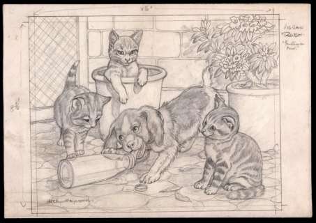 Haywood, Helen Rivière (1908-1995) | Helen Haywood (1908-1995) - Originele tekening in potlood op board voor een Jig-Saw puzzel - (1955/1956) | Catawiki