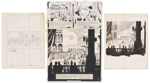 Lot of John Cullen Murphy ‘‘Prince Valiant‘‘ Sunday Comic Strip Artwork Plus Hal Foster Preliminary Art -- #1824 for Both Strip & Preliminary, Dated 23 January 1972