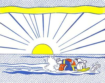 Tony Fernandez | Donald Duck Inspired By Roy Lichtenstein’s SUNRISE (1966) - Fine Art Giclée - Tony Fernandez Signed - Canvas - 46 x 34 cm - No reserve - EO | Catawiki