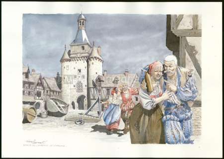 François Dermaut - Illustration originale intitulée "Retour de l‘auberge De l‘horloge" - Les Chemins de Malefosse