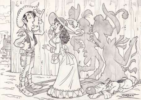 Jordan, Julian | Jordan, Julian - Original drawing - Lucky Luke - She is faster than Lucky’s shadow | Catawiki