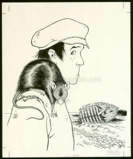 Jean Charles Kraehn - Couverture originale accompagnée de sa mise en couleur à la gouache - L‘enfant et le rat - Bout d‘homme