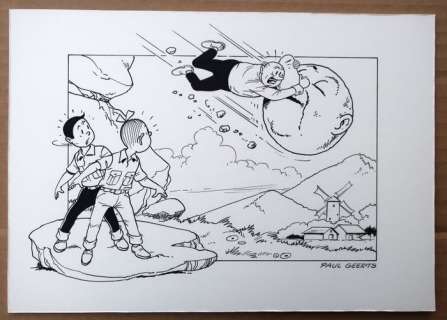 Paul Geerts | Suske en Wiske - Originele tekening - "Het statige standbeeld" - Page volante | Catawiki
