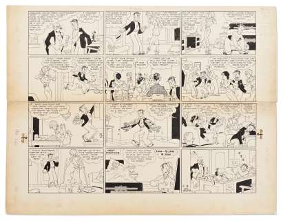 Chic Young Hand-Drawn ’’Blondie’’ Sunday Comic Strip From 1933 -- Dagwood & Blondie Host a Bridge Party as Newlyweds | Nate Sanders