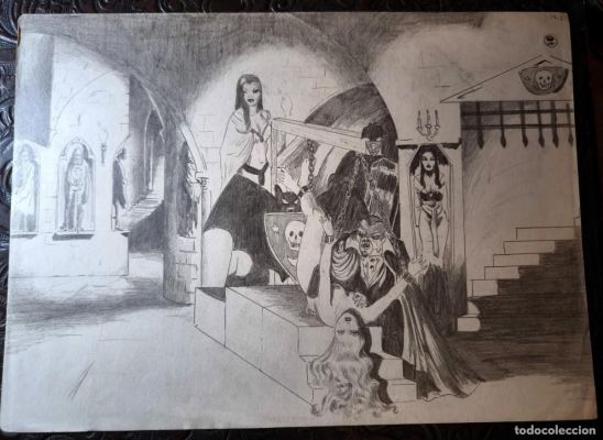 ILUSTRACIÓN DIBUJO A LÁPIZ. Boceto Trabajo. Cómic pulp horror erótico. Escuela Valenciana Años 60/70 | todocoleccion (Buy It Now)