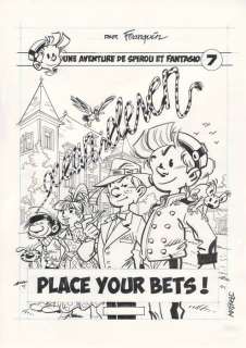 Krings, Jean-Marc | Krings, Jean-Marc - Dessin original + crayonné original - Hommage à Franquin | Catawiki