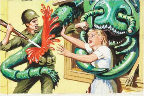 Norman Saunders Mars Attacks Card #32 "The Monster Reaches In" Original Art (Bubble Inc./Topps, -