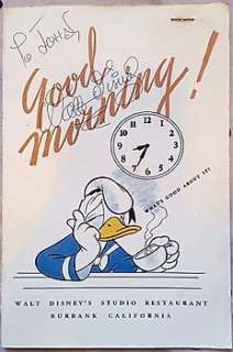 Walt Disney | Walt Disney Signed Menu from the Disney Studio Restaurant (1950s) | Catawiki