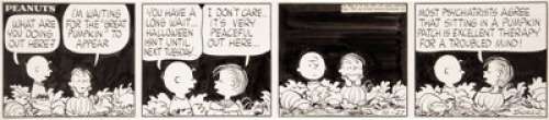 Charles Schulz Peanuts Early Great Pumpkin Daily Comic Strip Original Art dated 10-27-61 (United Feature - | Heritage
