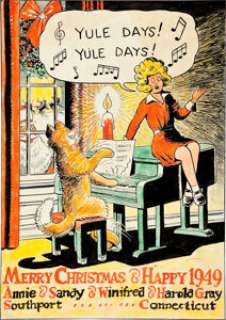 Harold Gray Little Orphan Annie Hand Colored Christmas Card Illustration Original Art (1949). Leapin‘ Lizards! -