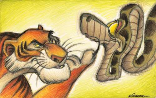Joan Vizcarra | Shere Khan & Kaa [The Jungle Book, 1967] - Original Drawing - 48 x 32 cm - Joan Vizcarra Signed - Pencil Art - Original Artwork | Catawiki