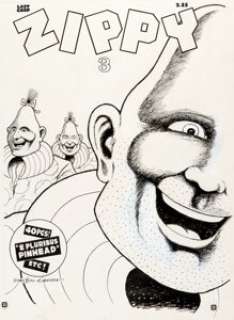 Bill Griffith Zippy #3 Cover Original Art (Last Gasp, 1980). "E Pluribus Pinhead" Although -