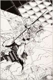 Dan Norton and Gerry Fernandez Green Arrow #89 Cover Original Art (DC, 1994). Dizzying high-angle battle -
