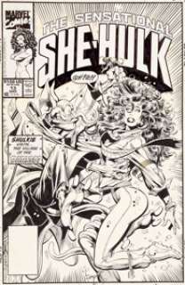 Dale Keown and Jim Sanders III Sensational She-Hulk #13 Cover Original Art (Marvel, 1990). Shulkie is in a -