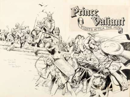 Hal Foster Prince Valiant Fights Attila The Hun Wrap-Around Book Cover Original Art (Hastings House, 1952). - | Heritage