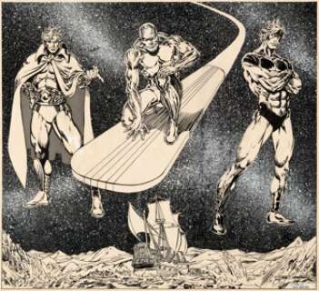 Jim Starlin and Alan Weiss 1976 Marvel Calendar November Illustration Adam Warlock, Silver Surfer, and Captain Mar... | Heritage