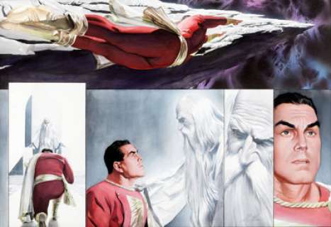 Alex Ross Shazam! Power of Hope Painted Double Page Spread 17-18 Captain Marvel Original Art (DC, 2000).... | Heritage