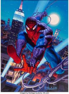 Greg and Tim Hildebrandt - 1994 Marvel Masterpieces Holofoil Trading Card #8 Spider-Man Painting Original Art (Fleer, 1994).